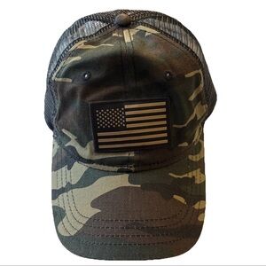 American Flag Camo Trucker Hat, H3 Headwear Cap, Patriotic Military Style OSFM